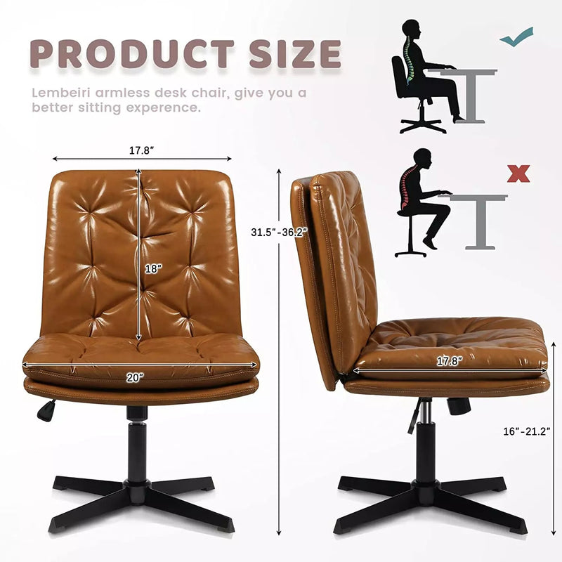 PUKAMI Armless Home Office Desk Chair No Wheels, PU Leather Upholstered Mid-Back Vanity Task Chair Vitesse Home