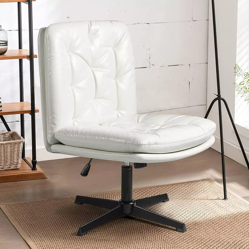 PUKAMI Armless Office Desk Chair No Wheels,Fabric Padded Modern  Swivel,Height Adjustable Wide Seat Computer Task Vanity Chair for Home  Office,Mid Back
