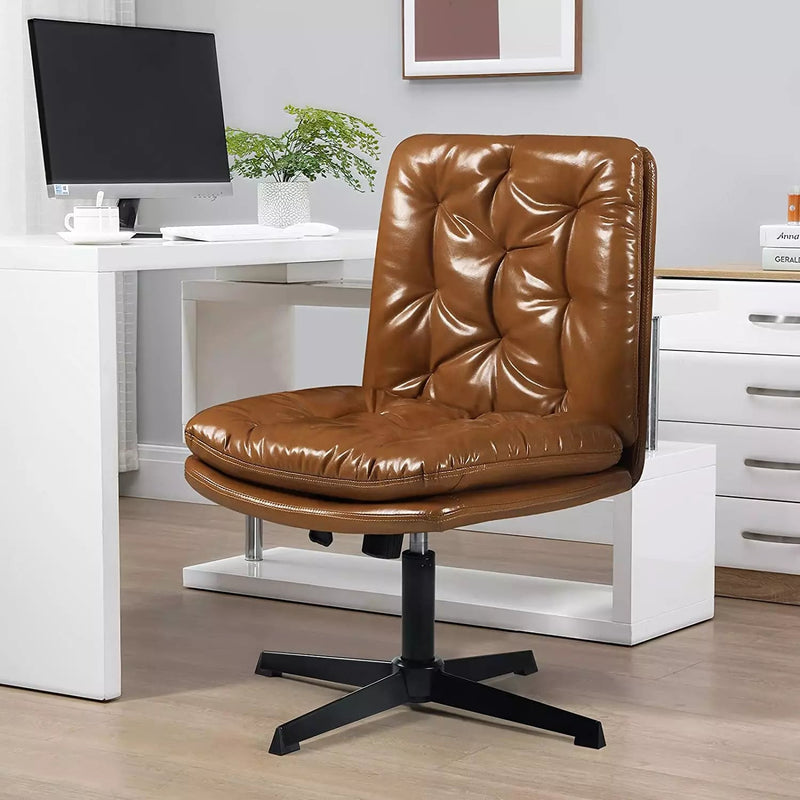 PUKAMI Armless Office Desk Chair, PU Leather Mid-Back Task Chair