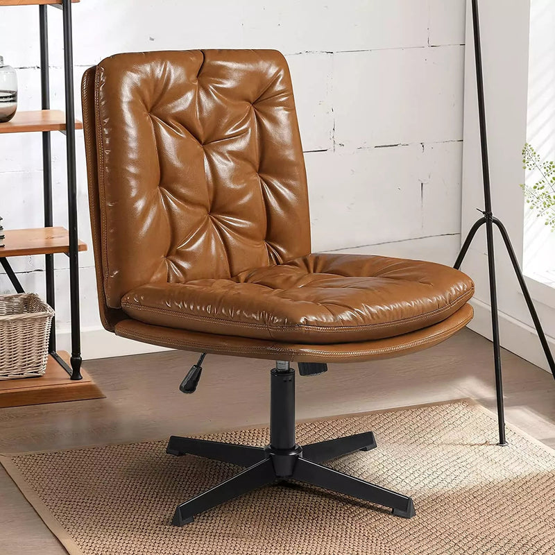 PUKAMI Armless Home Office Desk Chair No Wheels, PU Leather Upholstered Mid-Back Vanity Task Chair Vitesse Home