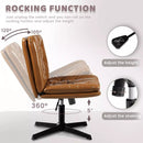 PUKAMI Armless Home Office Desk Chair No Wheels, PU Leather Upholstered Mid-Back Vanity Task Chair Vitesse Home