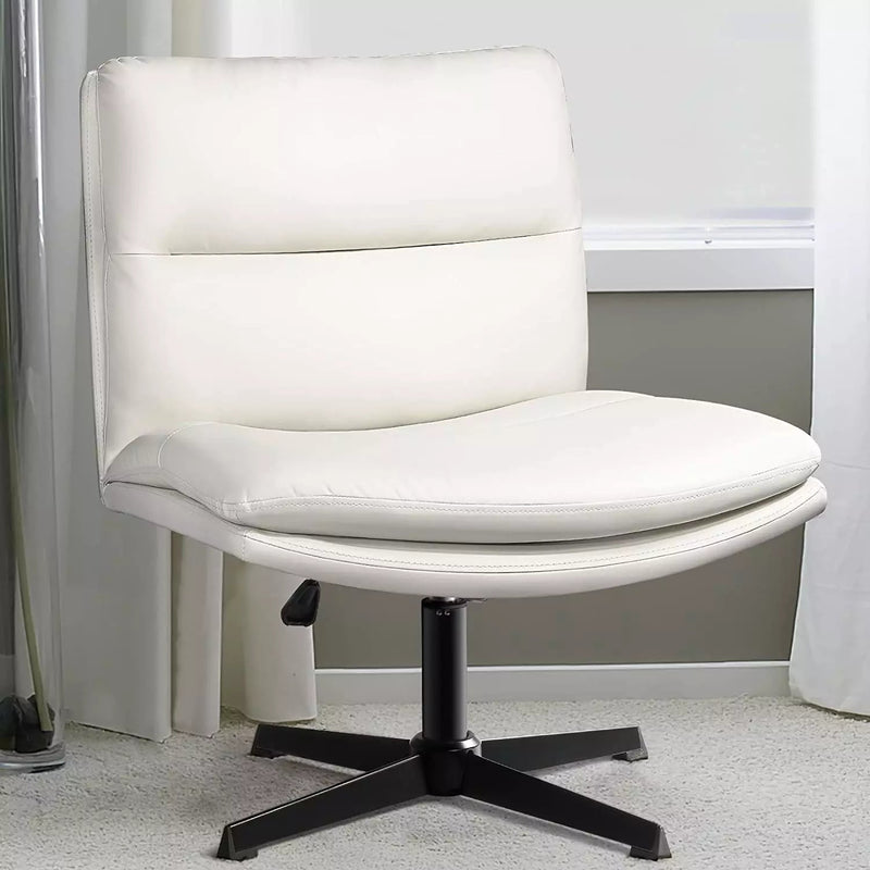 PUKAMI Armless Desk Chair No Wheels PU Leather Wide Seat Task Chair