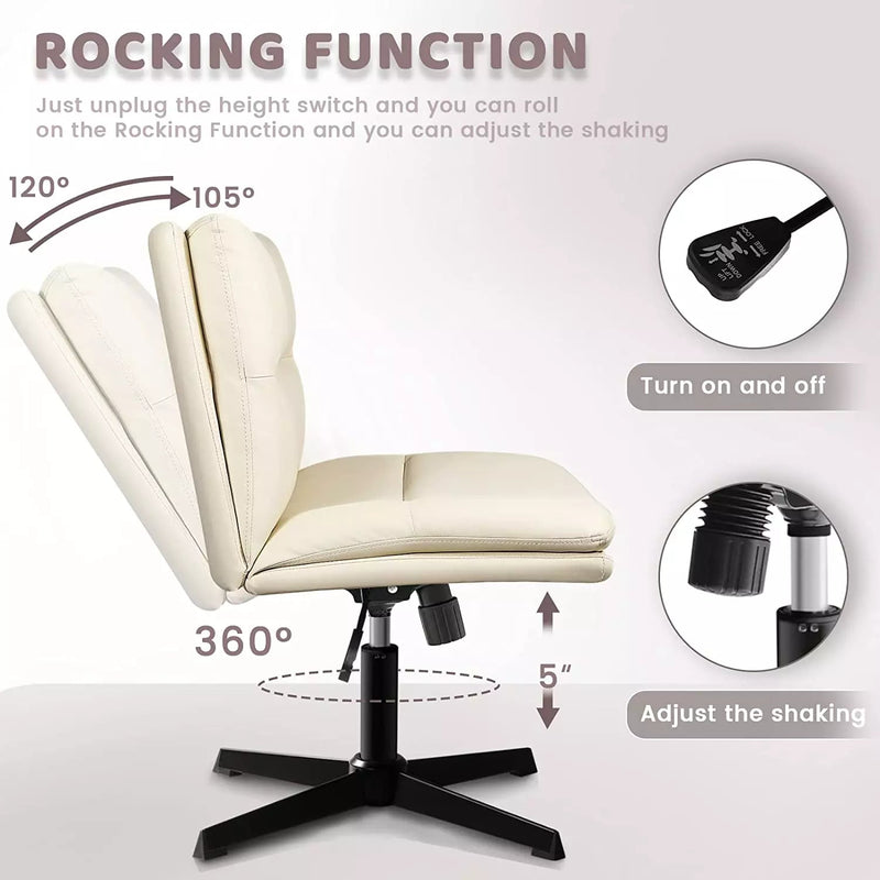 PUKAMI Armless Desk Chair No Wheels PU Leather Wide Seat Task Chair