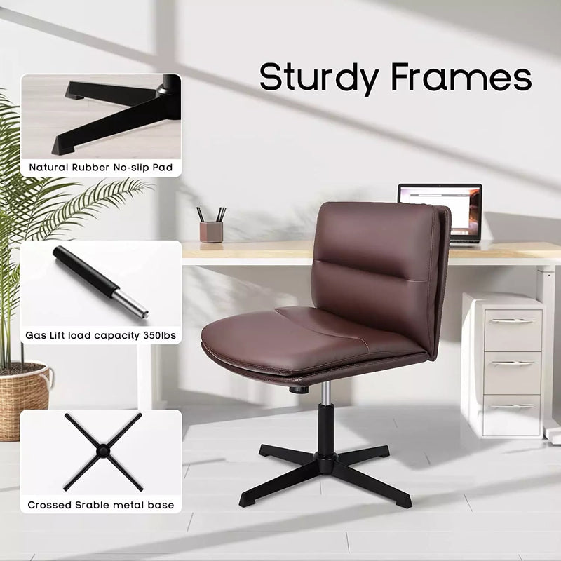 PUKAMI Armless Desk Chair No Wheels, PU Leather Wide Seat Task Chair