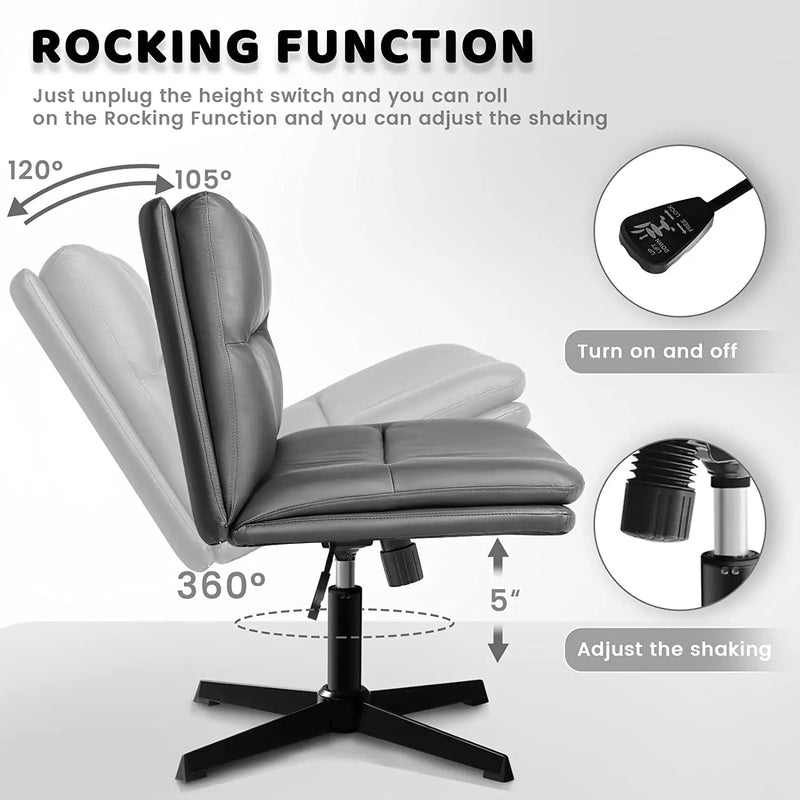 PUKAMI Armless Pu Leather High Back Wide Seat Office Desk Chair