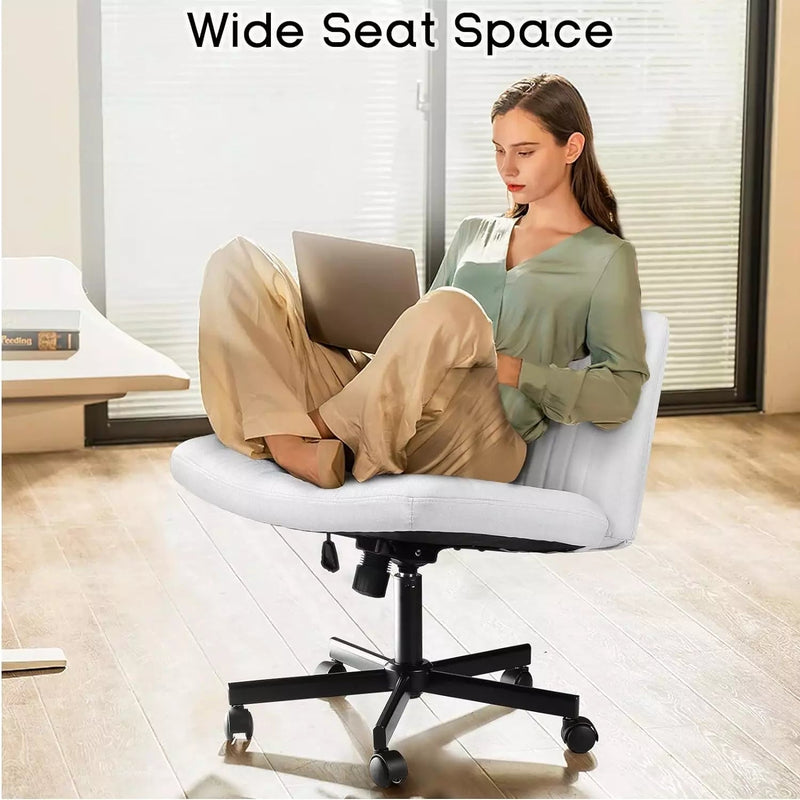 PUKAMI Armless Office Desk Chair with Wheels Fabric Padded Cross Legg
