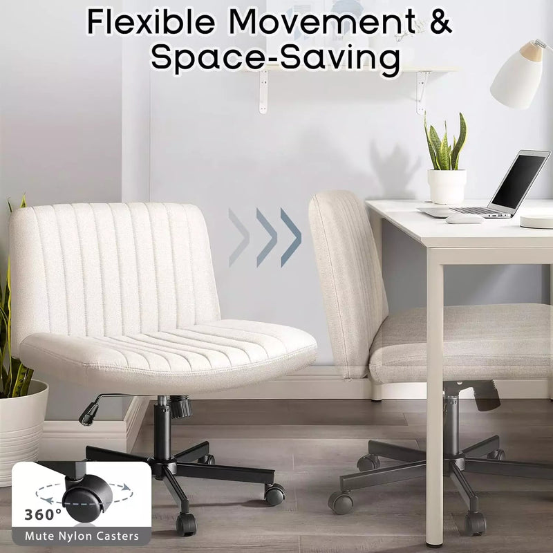 PUKAMI Armless Office Desk Chair with Wheels Fabric Padded Cross Legg
