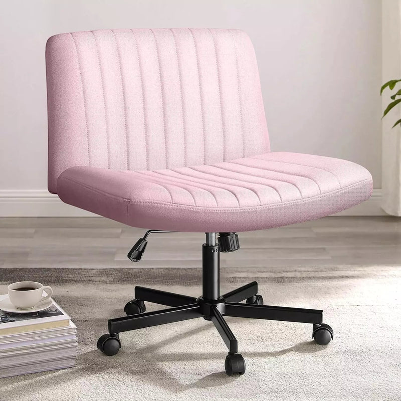 PUKAMI Armless Office Desk Chair with Wheels Fabric Padded Cross Legg
