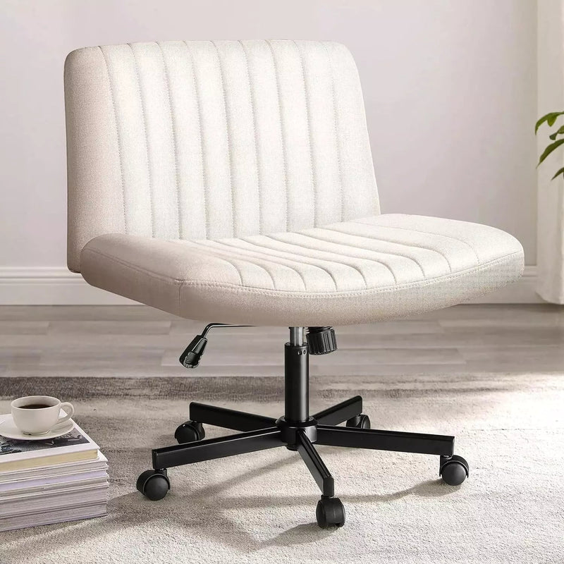 PUKAMI Armless Office Desk Chair with Wheels Fabric Padded Cross Legg