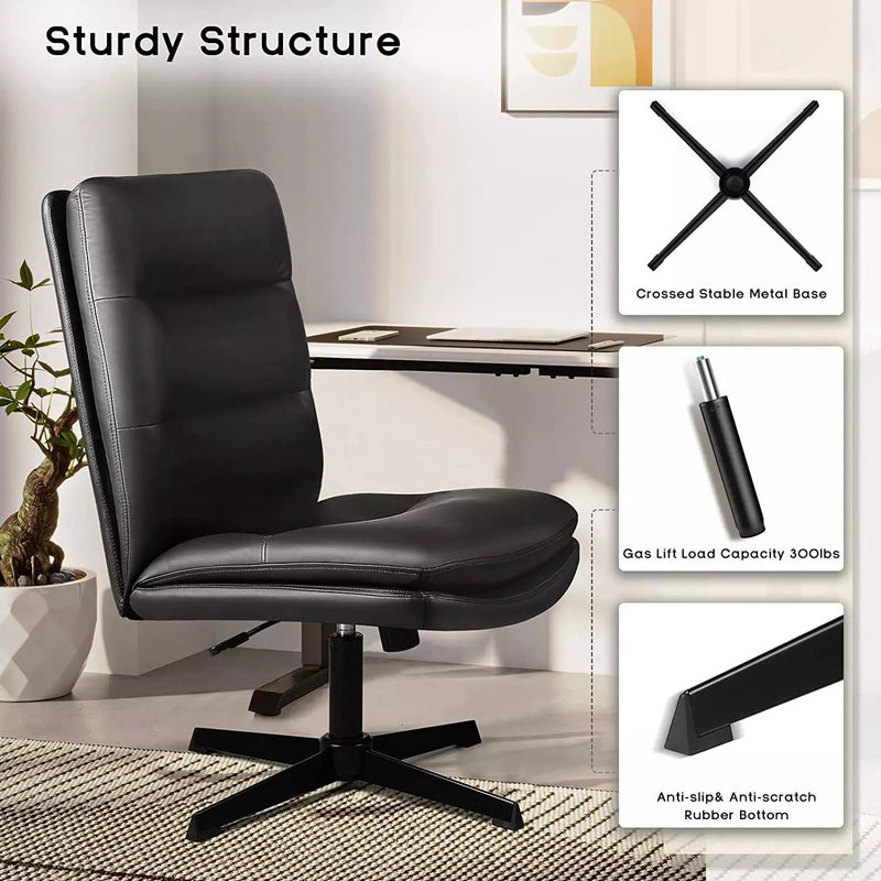 PUKAMI Armless Desk Chair No Wheels, PU Leather Wide Seat Task Chair