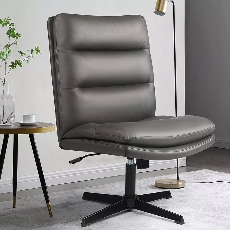 PUKAMI Armless Pu Leather High Back Wide Seat Office Desk Chair