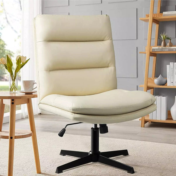 Vitesse Armless Office Desk Chair No Wheels,Fabric Padded Modern Swivel  Vanity Chair,Height Adjustable Home Office Chair 