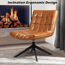 PUKAMI Mid Century Modern Accent Chair,Faux Leather Swivel Desk Chair No Wheels
