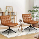PUKAMI Mid Century Modern Accent Chair,Faux Leather Swivel Desk Chair No Wheels