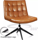 PUKAMI Mid Century Modern Accent Chair,Faux Leather Swivel Desk Chair No Wheels
