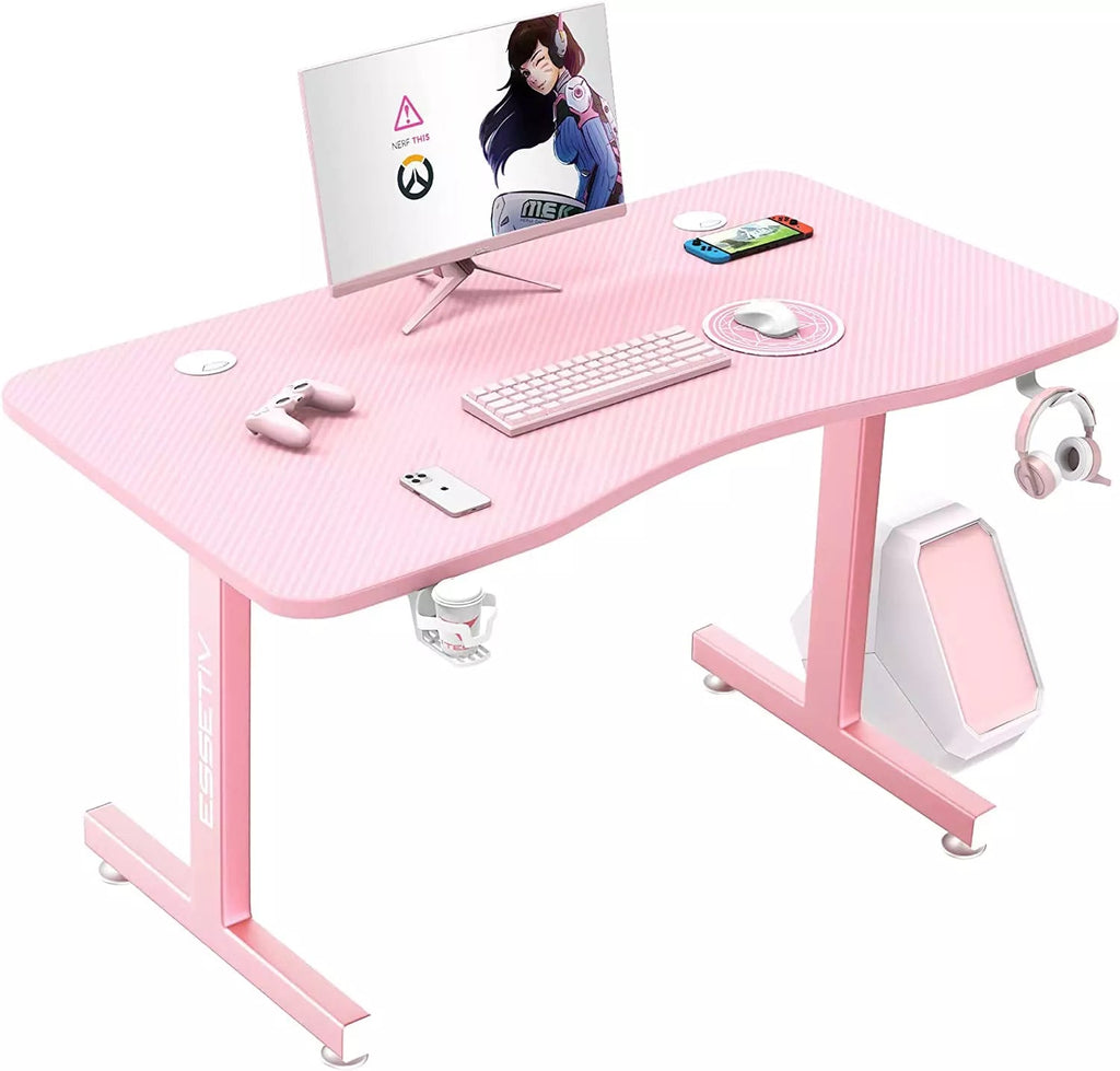 VITESSE Pink Gaming Desk, 40 inch Ergonomic Gaming Desk for Girls