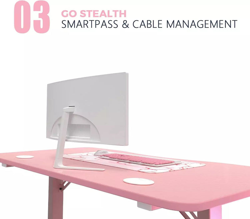 Vitesse 40 inch T-Shaped Small Gaming Desk, Pink gaming desk with Headphone Hook