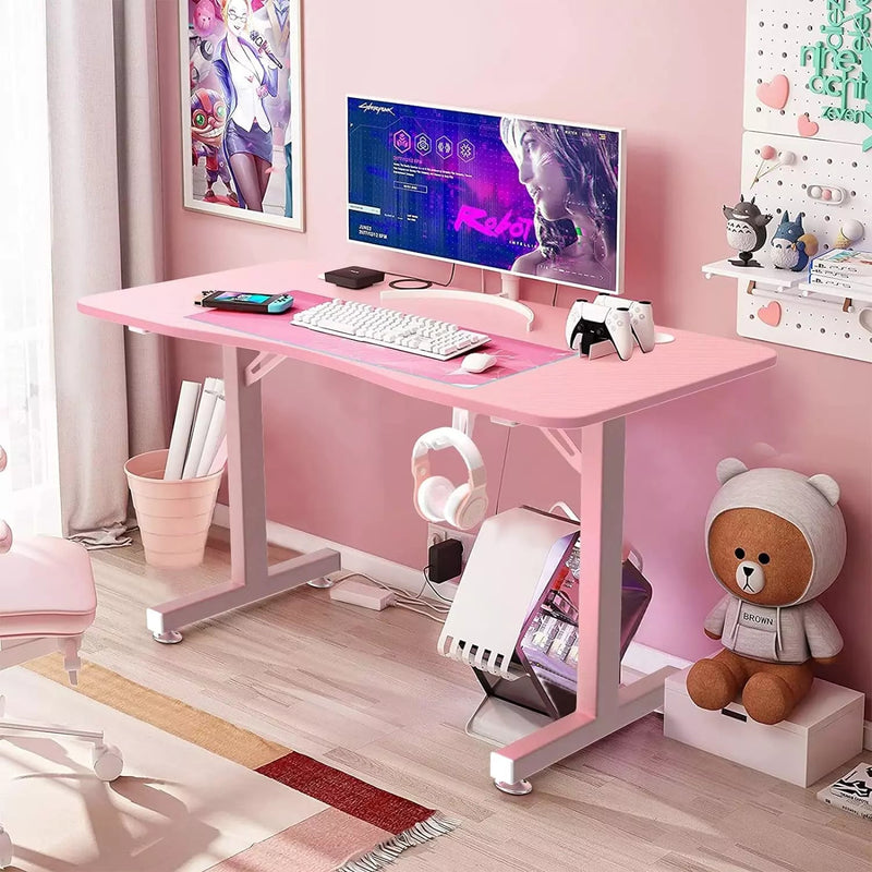 Vitesse 40 inch T-Shaped Small Gaming Desk, Pink gaming desk with Headphone Hook