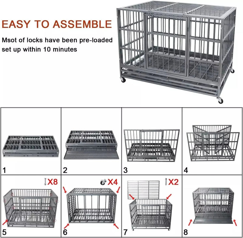 VITESSE 48/38 inch Heavy Duty Indestructible Metal Dog Crate