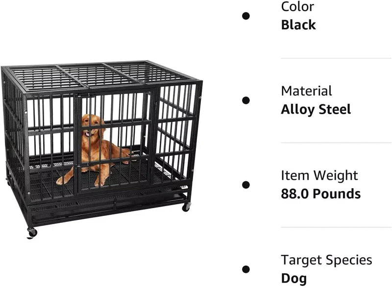 VITESSE 48/38 inch Heavy Duty Indestructible Metal Dog Crate