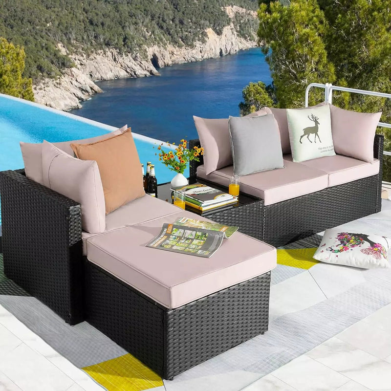 Vitesse 5/7 Pieces L Shaped Modular Patio Furniture Sets with Ottoman PF01