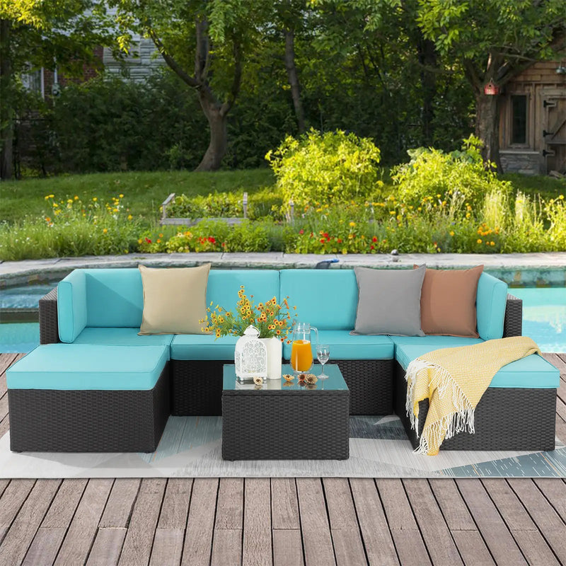 Vitesse 5/7 Pieces L Shaped Modular Patio Furniture Sets with Ottoman PF01