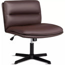 PUKAMI Armless Office Desk Chair No Wheels,PU Leather Criss Cross Legged Chair Vitesse Home