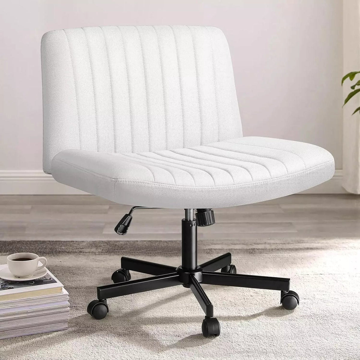 Vitesse Armless Office Desk Chair with Wheels, Fabric Padded Cross Legged Chair