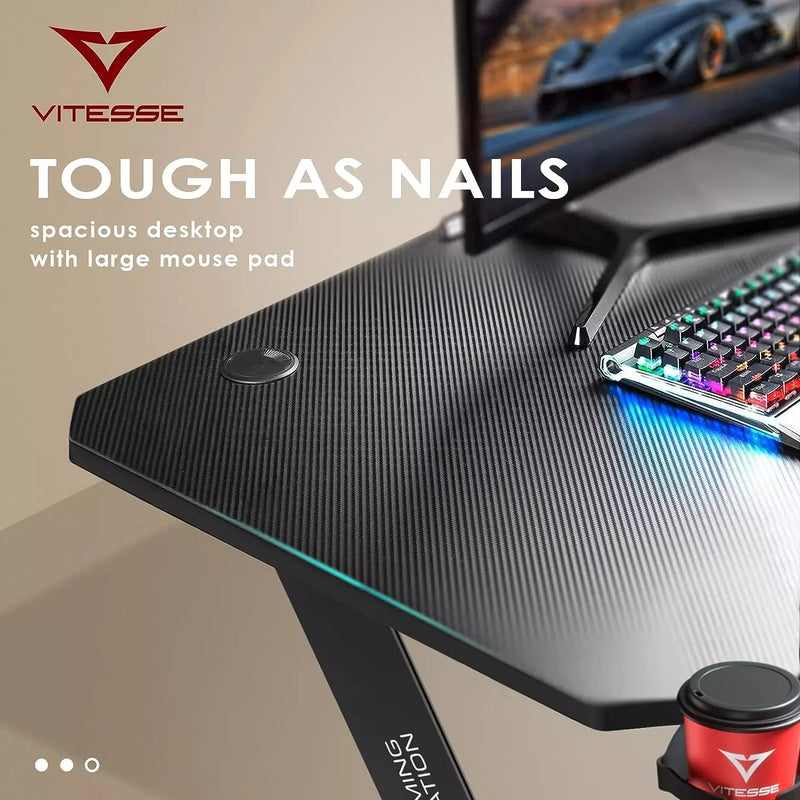 Vitesse Ergonomic Z-Shaped Gaming Desk with Mousepad and Handle Rack ZD01 Vitesse Home