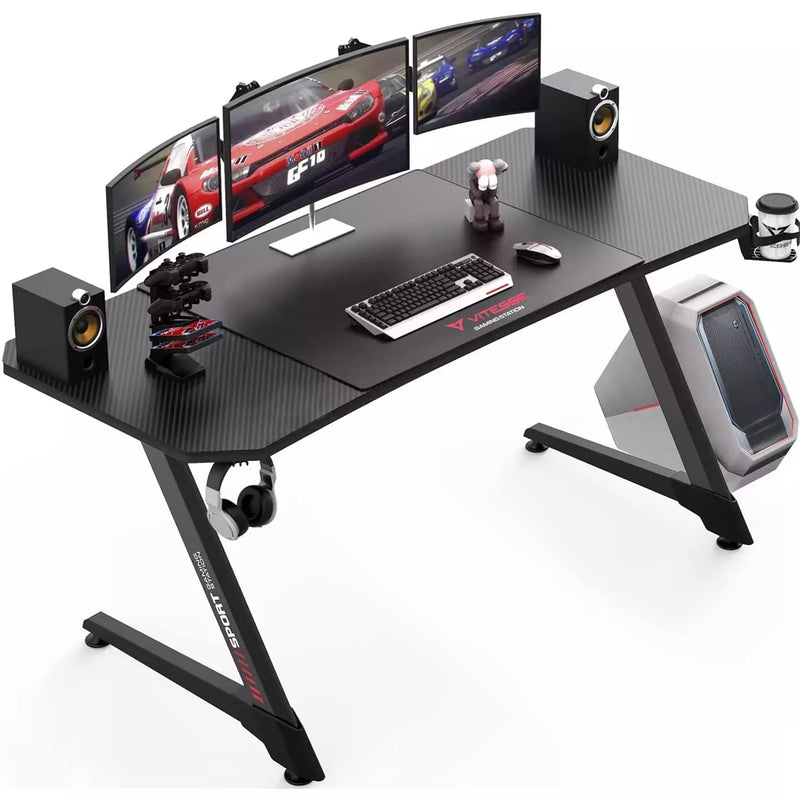 Vitesse Ergonomic Z-Shaped Gaming Desk with Mousepad and Handle Rack ZD01