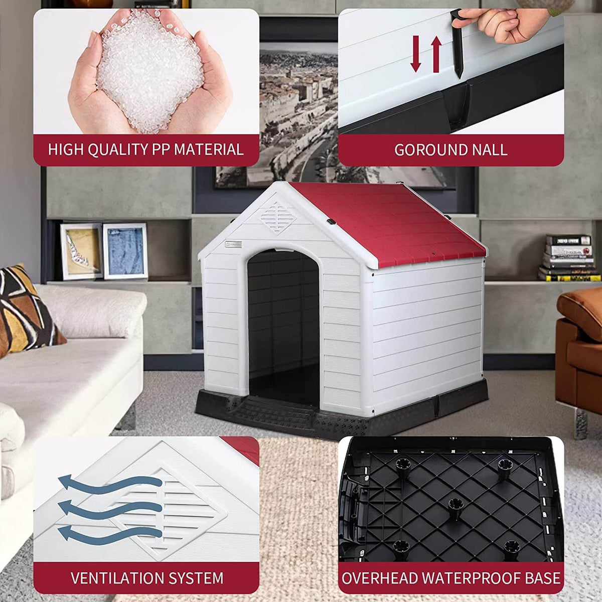 OFIKA Indoor/Outdoor Durable Dog House with Air Vents & Elevated Floor
