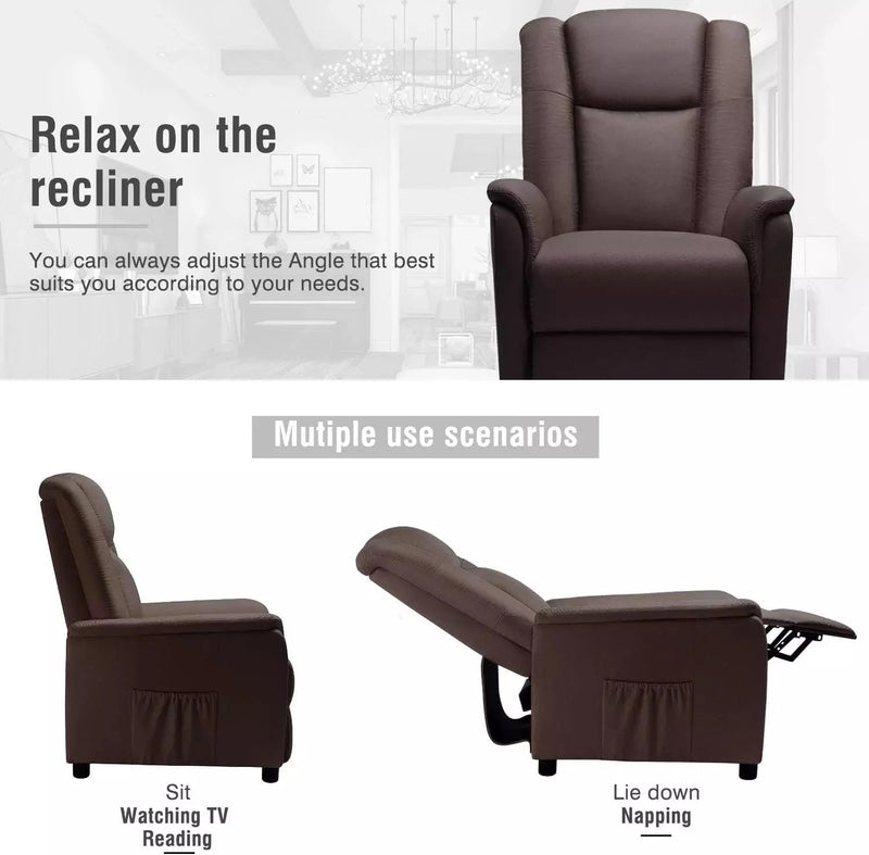 Vitesse Modern Fabric Recliner Chair, Home Theater Seating with Pocket, Lounge Recliner Sofa with Footrest and Backrest
