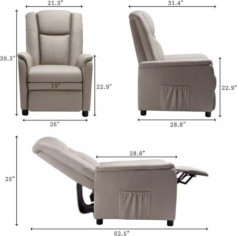 Vitesse Modern Fabric Recliner Chair, Home Theater Seating with Pocket, Lounge Recliner Sofa with Footrest and Backrest