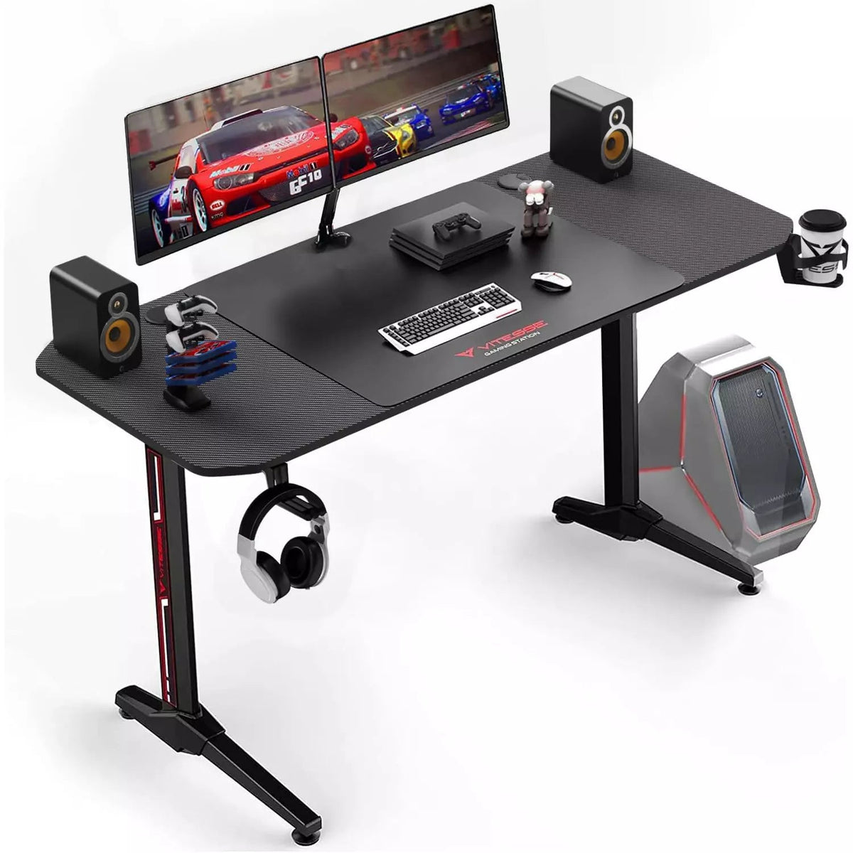 55 Inch Gaming Desk Y-Shaped PC high quality Computer Gaming Office Desk with Mouse Pad,Black