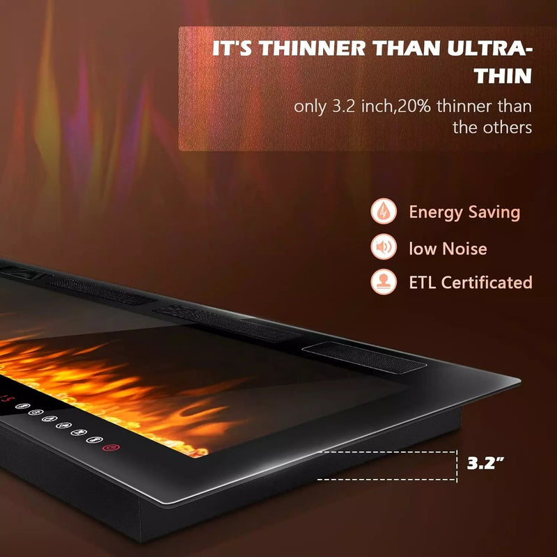 Vitesse Ultra-Thin Electric Fireplace Recessed and Wall Mounted