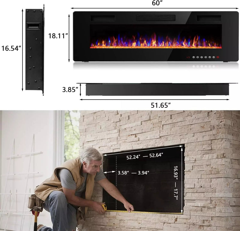 Vitesse Ultra-Thin Wall Mounted Electric Fireplace with Touch Screen and Remote