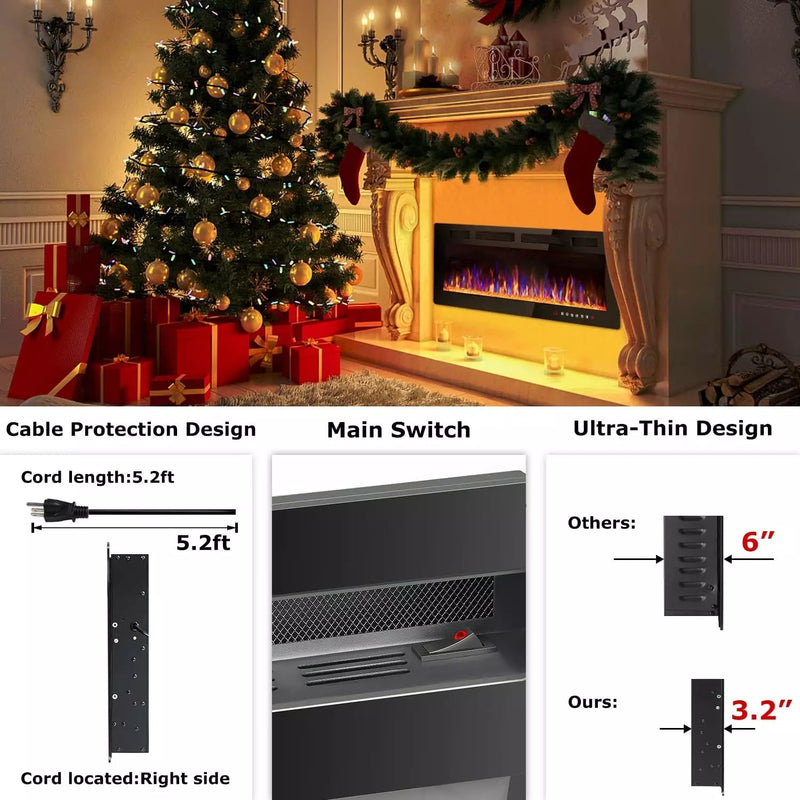 Vitesse Ultra-Thin Wall Mounted Electric Fireplace with Touch Screen and Remote