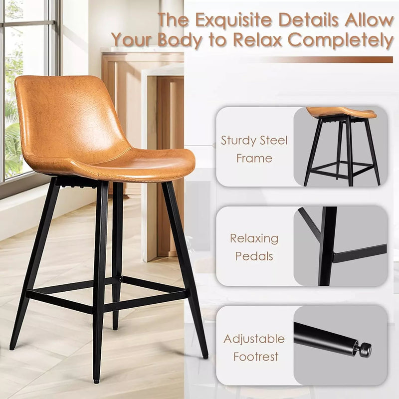 bar stool with pedals Waleaf 30" Bar Stools Set of 2, Leather Counter Height Barstools with Metal Legs