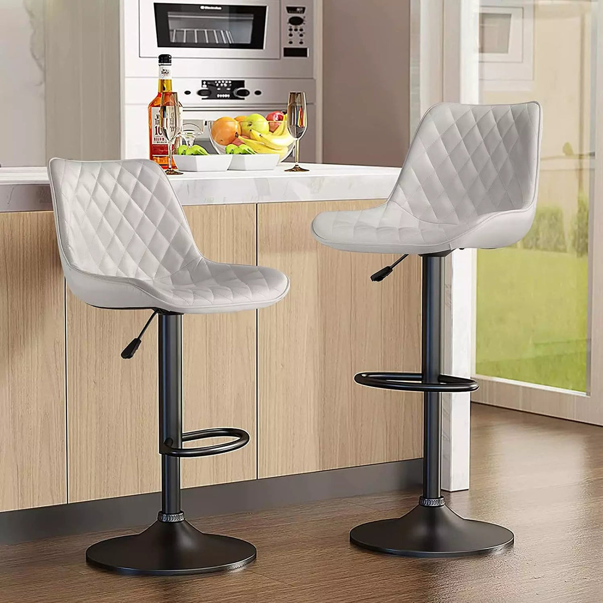 Waleaf Bar Stools Set of 2,Counter Heigh Faux Leather Adjustable Bar Stools  with Back