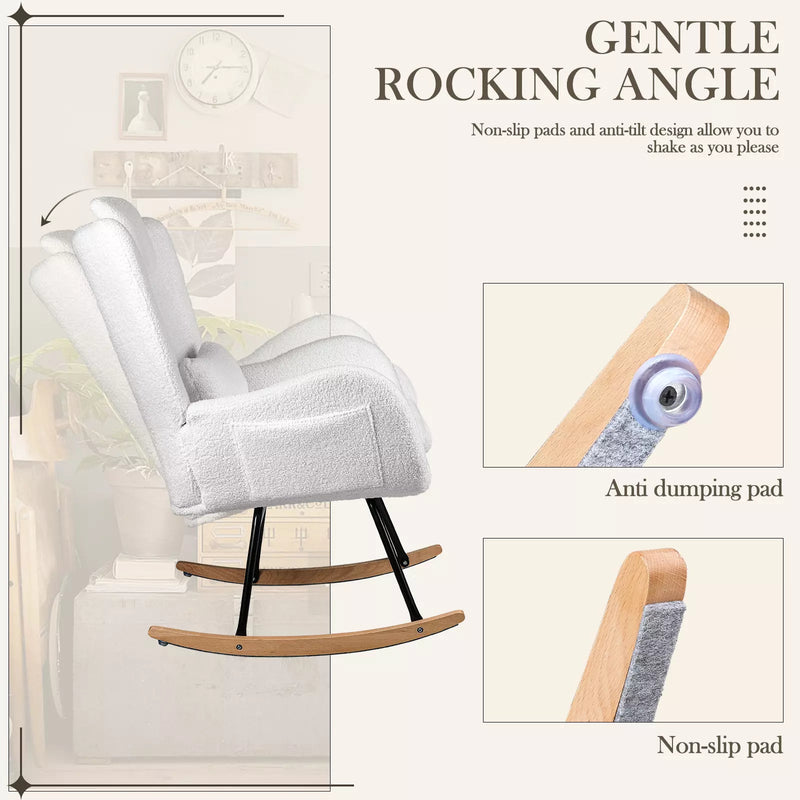 Waleaf Rocking Chair Nursery Rocker Teddy Upholstered Rocking Chair 